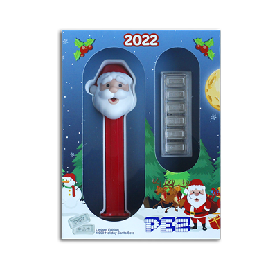 A picture of a PEZ Santa - Silver Wafers & Dispenser Gift Set
